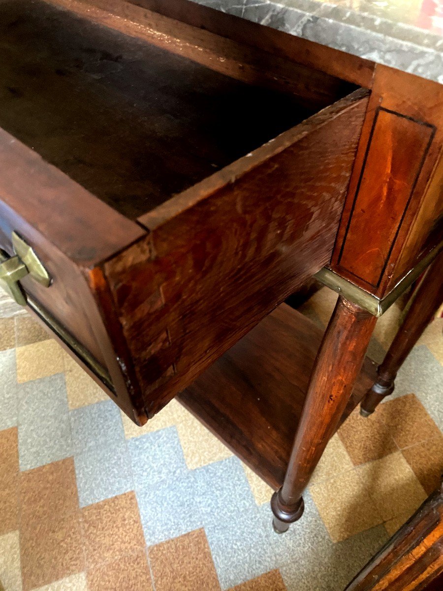 Belle  Console , 18ème Desserte Dessus Marbre Gris  Pyrénées Pieds Fuseaux étagère  Entretoise-photo-2