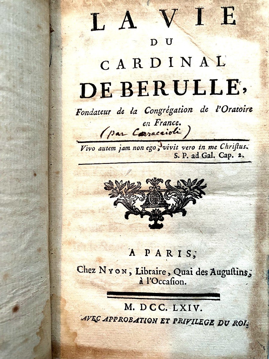 "the Life Of Cardinal De Bérulle" Founder Of The Congregation Of The Oratory Of France (caraccioli)-photo-3