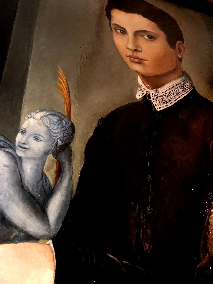 Grand Portrait "jeune Sculpteur" Par Maurice Gardon Œuvre Agrandie Du Bronzino (1503/72)-photo-2