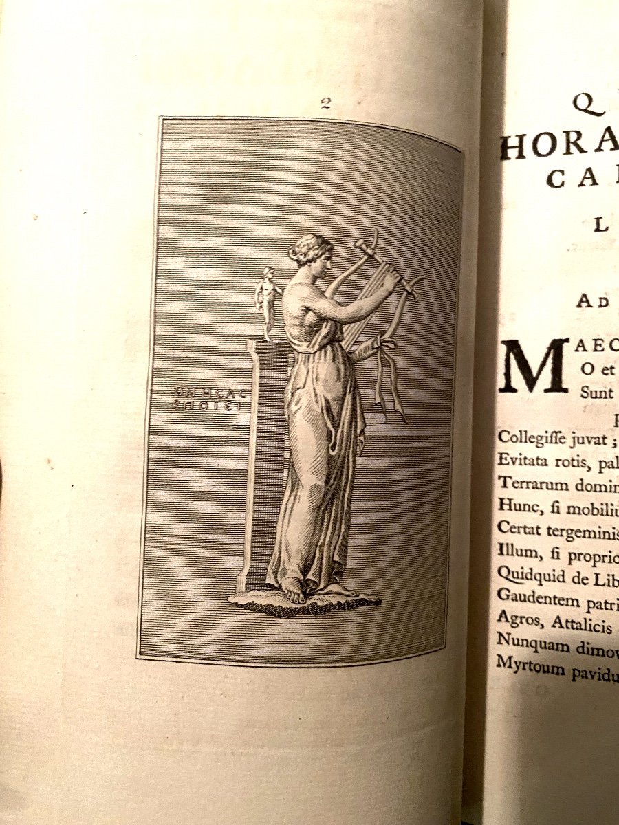 Superbe Exemplaire Grand Papier 2vol In 8 "quinti Horatii Flacci Opera" Maroquin Rouge Illustré-photo-3