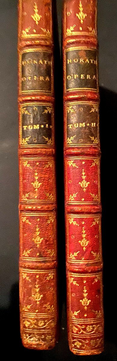 Superb Copy Large Paper 2vol In 8 "quinti Horatii Flacci Opera" Illustrated Red Morocco