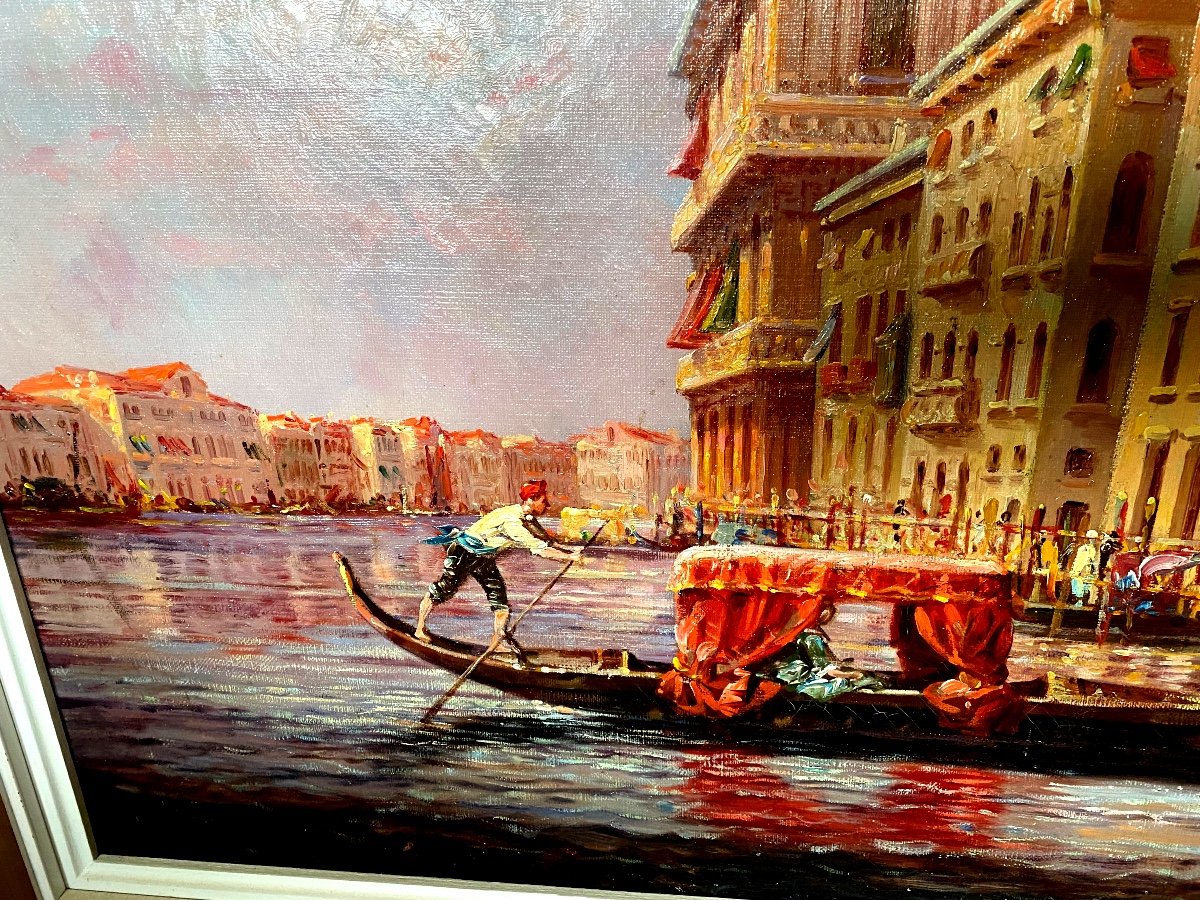   Grande Toile: Le "grand Canal à Venise" Huile Sur Toile Du 19me Siècle Signée R. G. Denair-photo-3