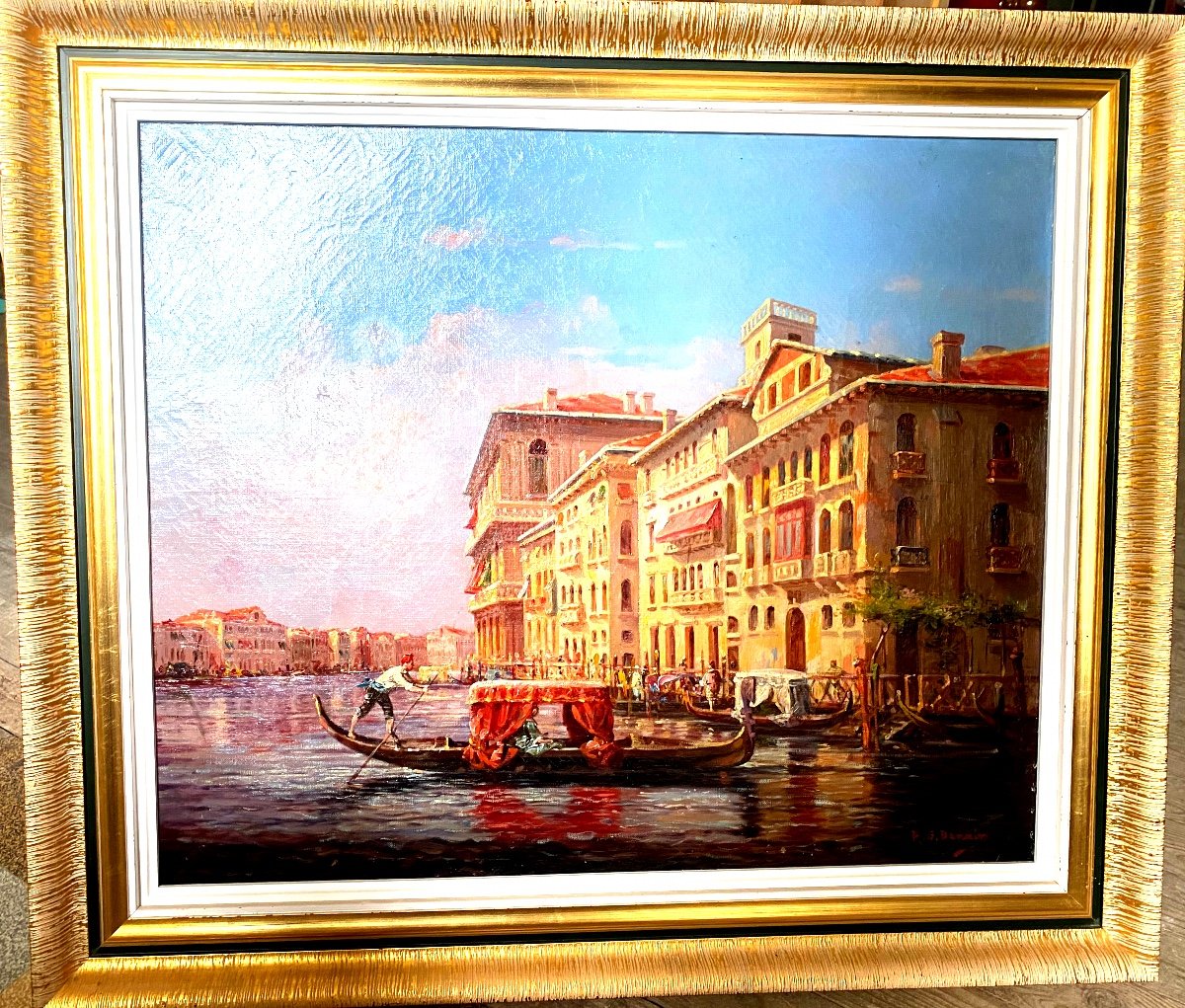   Grande Toile: Le "grand Canal à Venise" Huile Sur Toile Du 19me Siècle Signée R. G. Denair