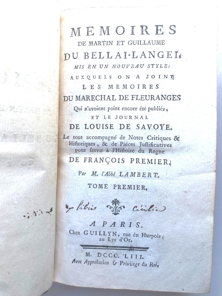 Memoirs Of Martin And Guillaume Du Bellai-langei By Abbé Lambert Paris 6 Fine Vol. 1753. -photo-3