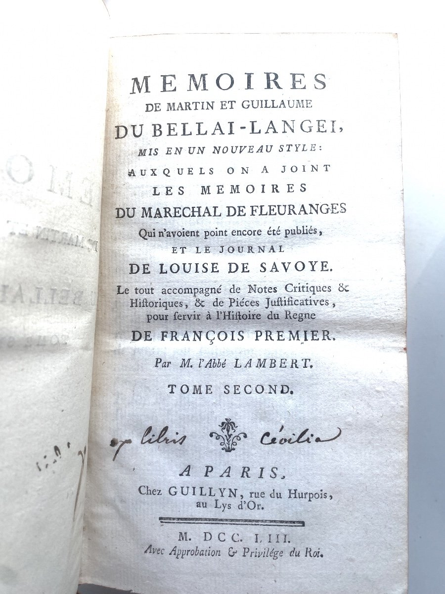 Memoirs Of Martin And Guillaume Du Bellai-langei By Abbé Lambert Paris 6 Fine Vol. 1753. -photo-1