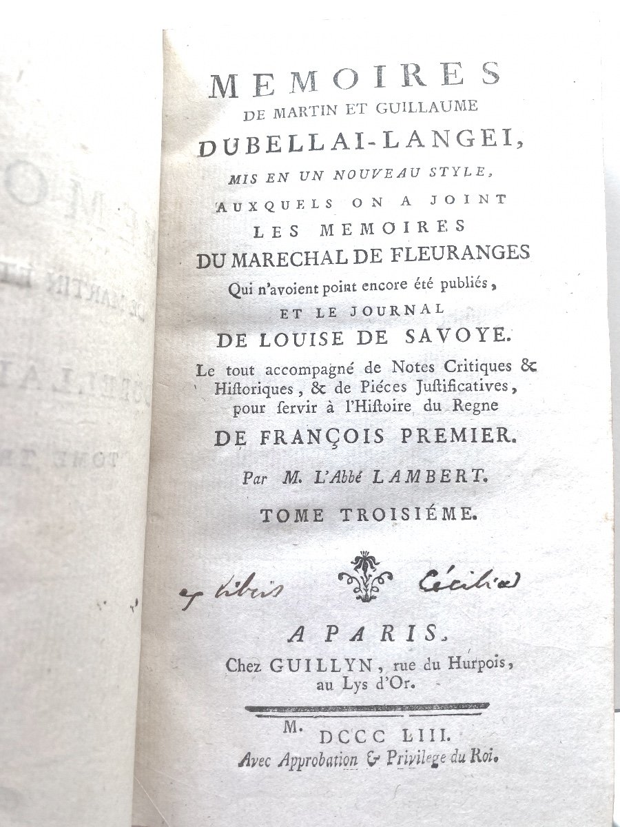 Memoirs Of Martin And Guillaume Du Bellai-langei By Abbé Lambert Paris 6 Fine Vol. 1753. -photo-2