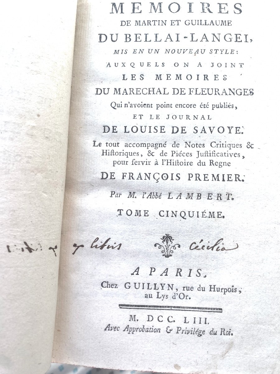 Memoirs Of Martin And Guillaume Du Bellai-langei By Abbé Lambert Paris 6 Fine Vol. 1753. -photo-4