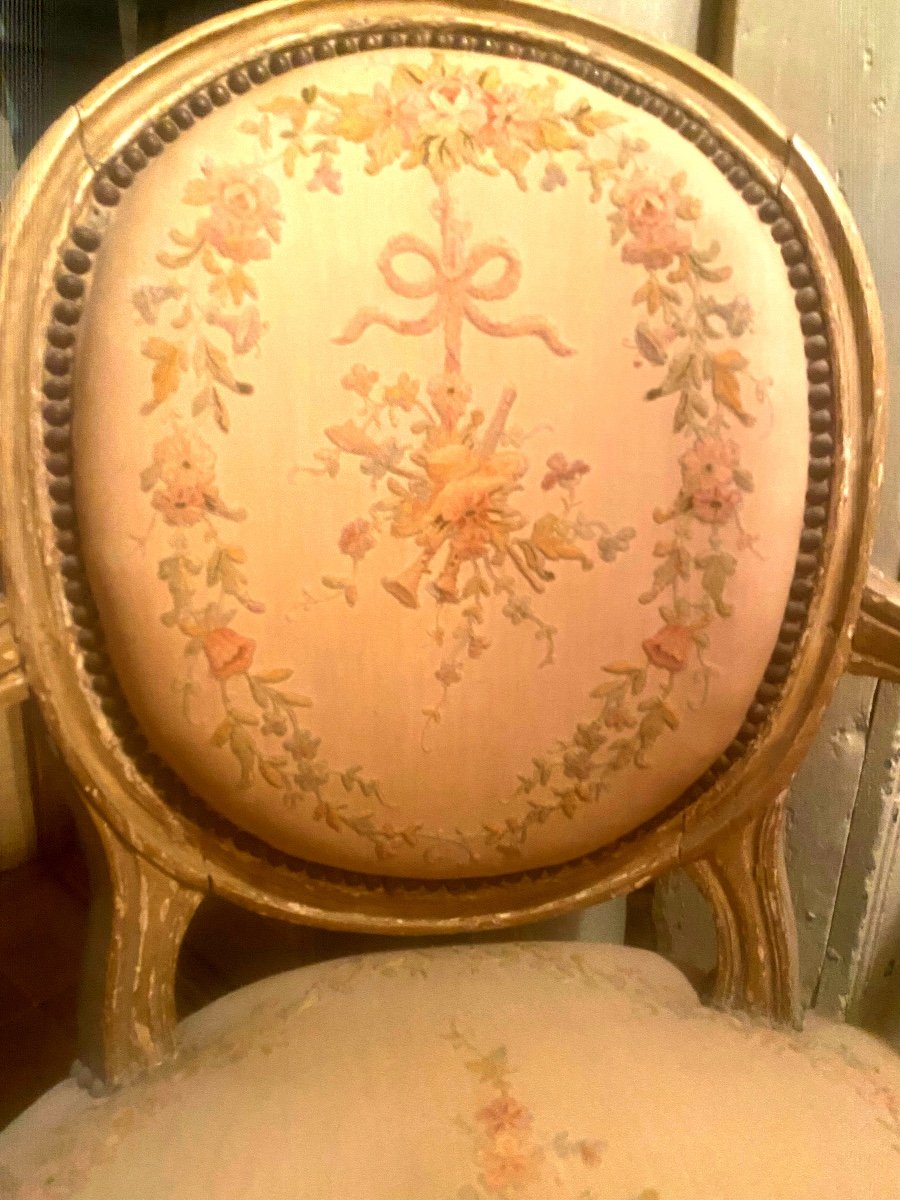 Rare Suite De 4 Fauteuils Louis XVI Estampillés Delaunay Tapisserie Point De Beauvais d'Origine-photo-2