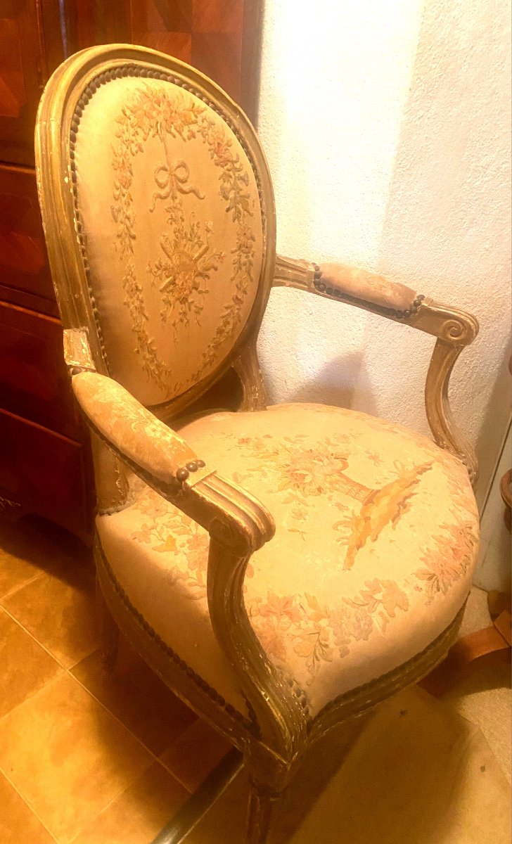 Rare Suite De 4 Fauteuils Louis XVI Estampillés Delaunay Tapisserie Point De Beauvais d'Origine-photo-7