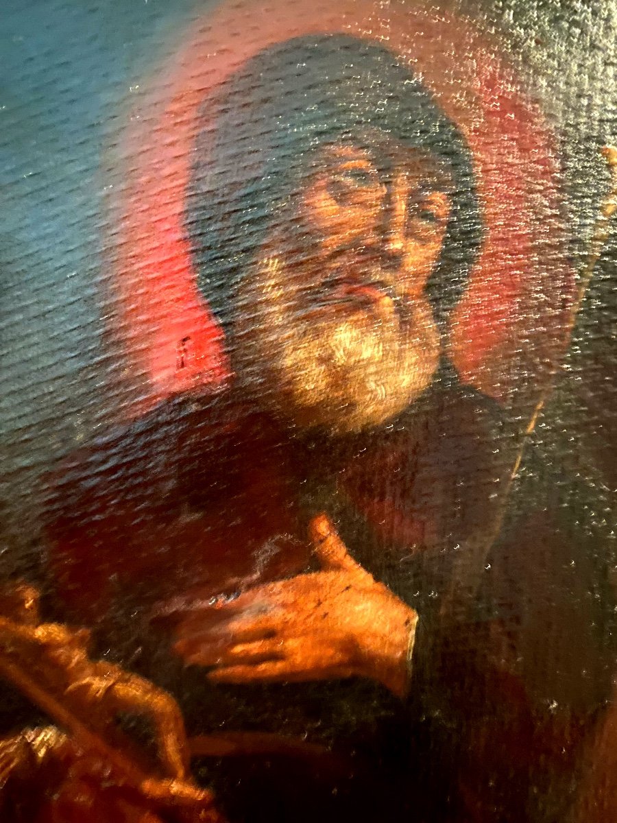 Portrait Ovale de St François de Paule « Charitas » Du Sud Tête Auréolée Huile Maroufflée 18èm-photo-2