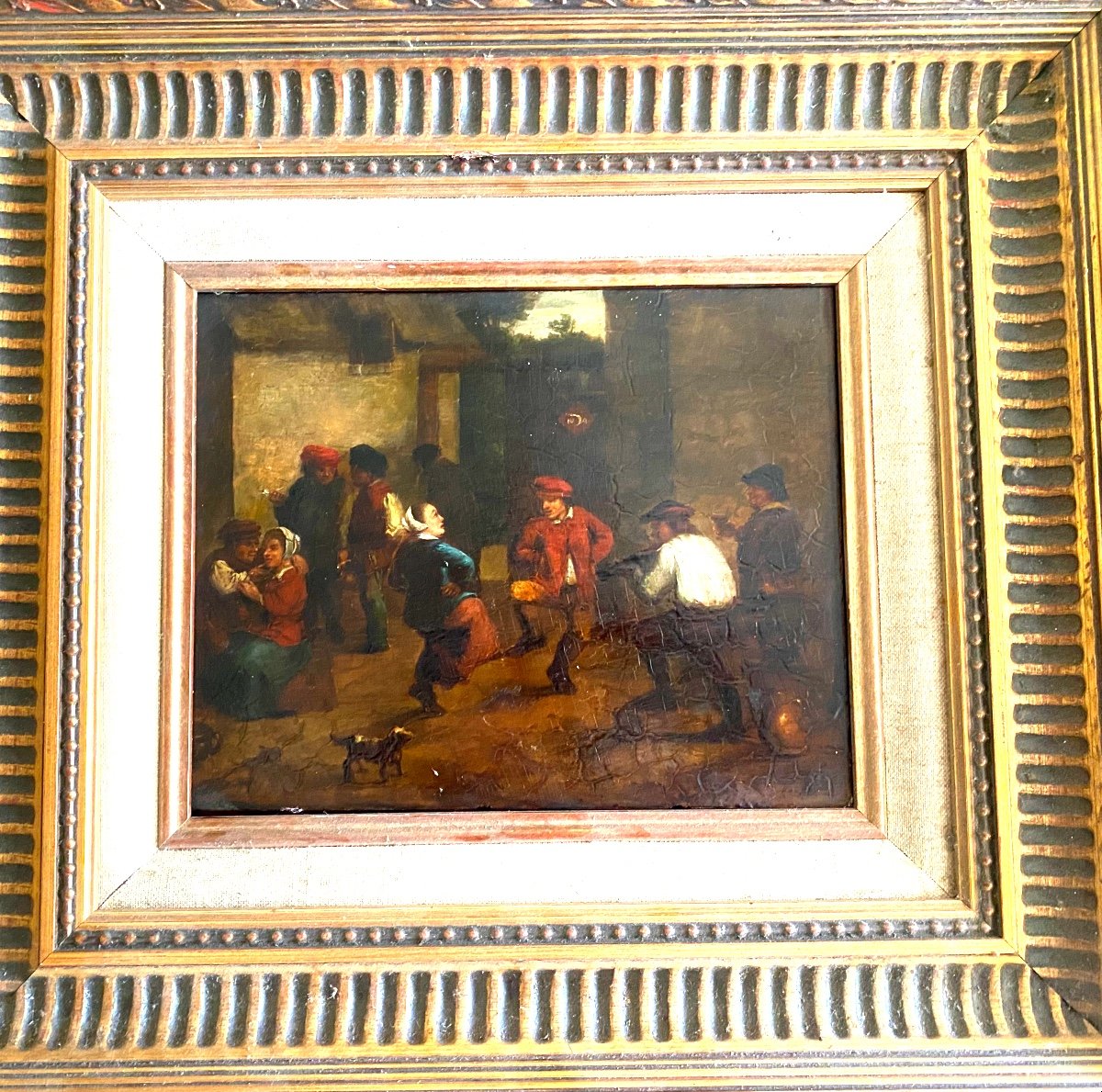  Beautiful Flemish School From The End Of The 17th Century "village Dance" Oil On Panel Framed-photo-2