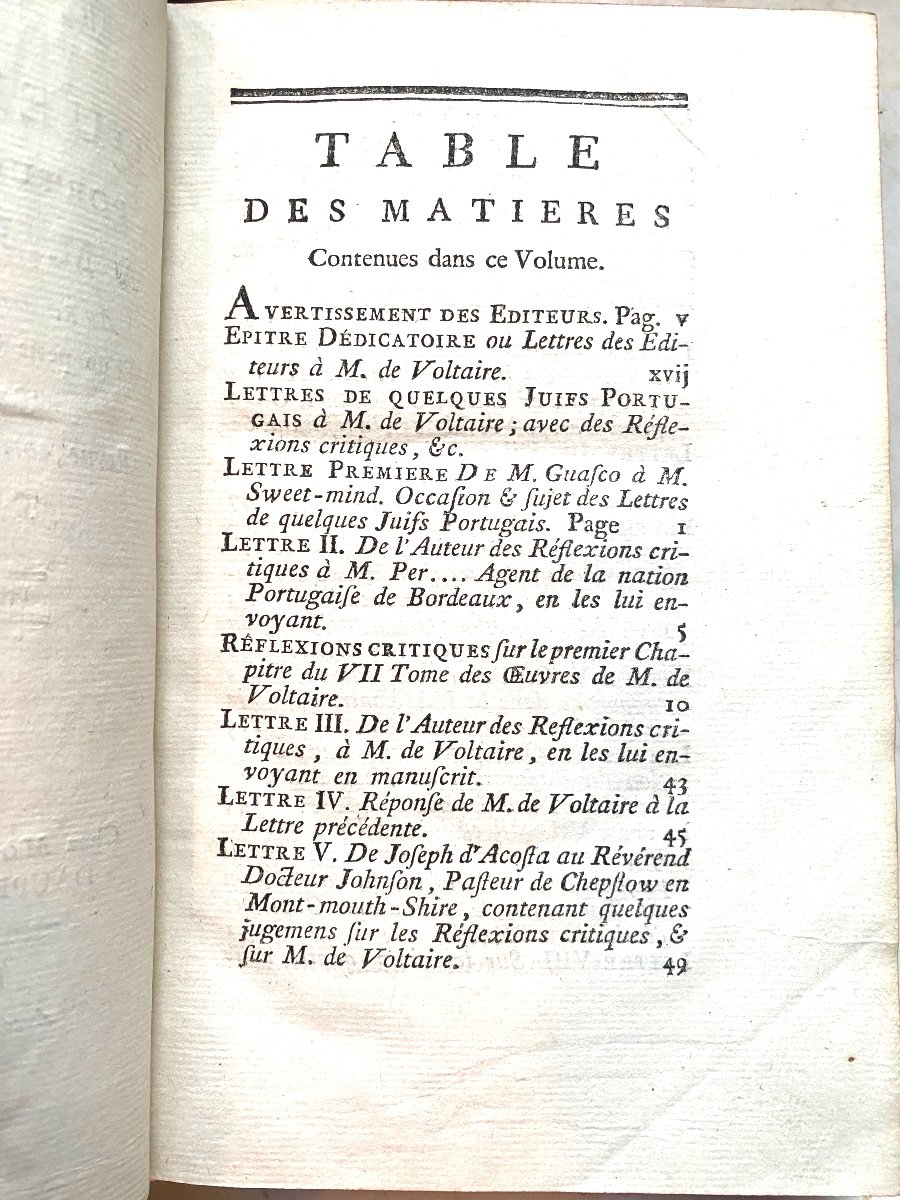  Lettres De Quelques Juifs Portugais Et Allemands à M. De Voltaire , 2 Vol. In 8 . Ant. Guenée.-photo-1