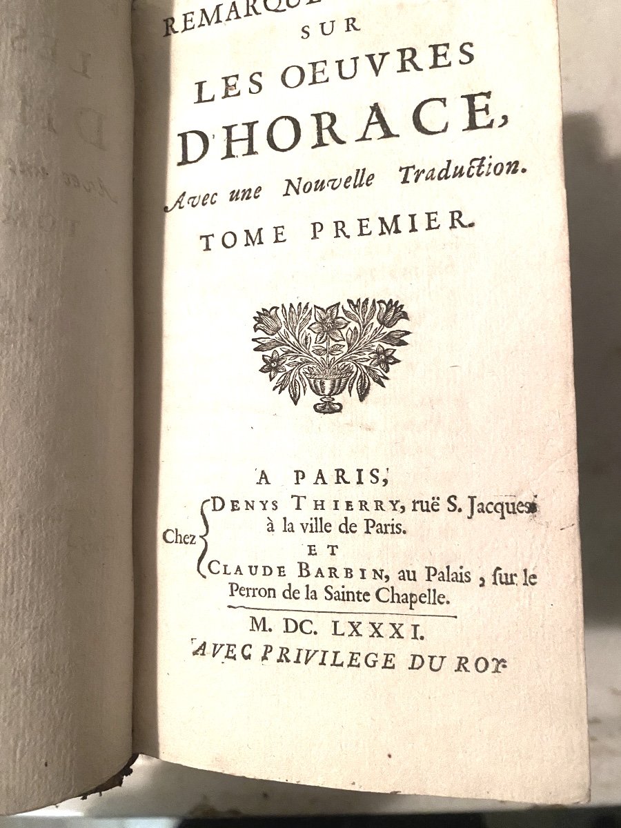 3 Beaux Vol. "remarques Critique Sur Les Oeuvres d'Horace" Nouv. Trad. Par Dacier à Paris 1681.-photo-3