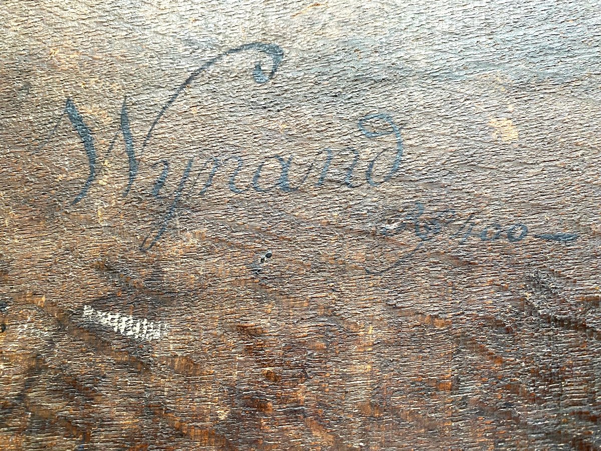 Rare And Beautiful Oil On Oak Representing An Animated Landscape Siné J. Wynants Fc 1661 School -photo-1