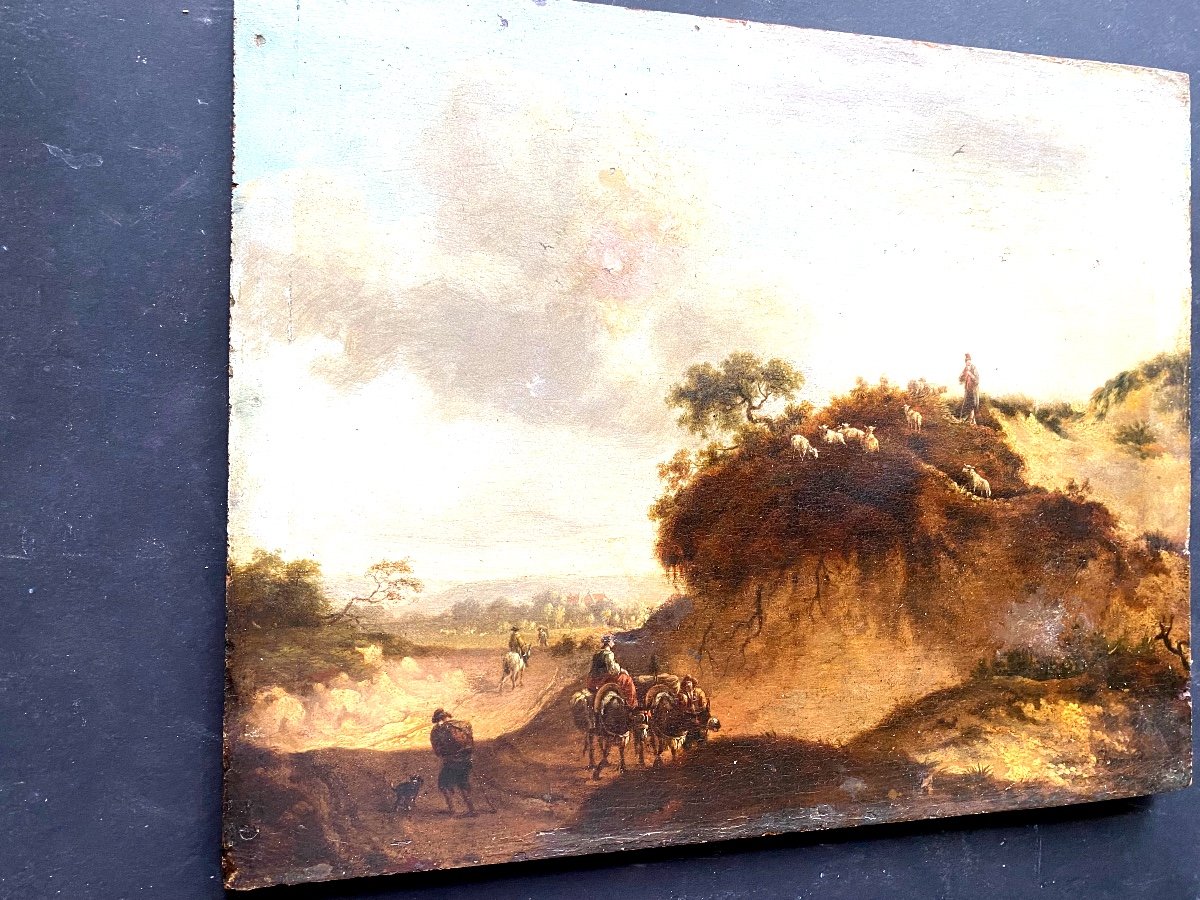 Rare And Beautiful Oil On Oak Representing An Animated Landscape Siné J. Wynants Fc 1661 School -photo-4