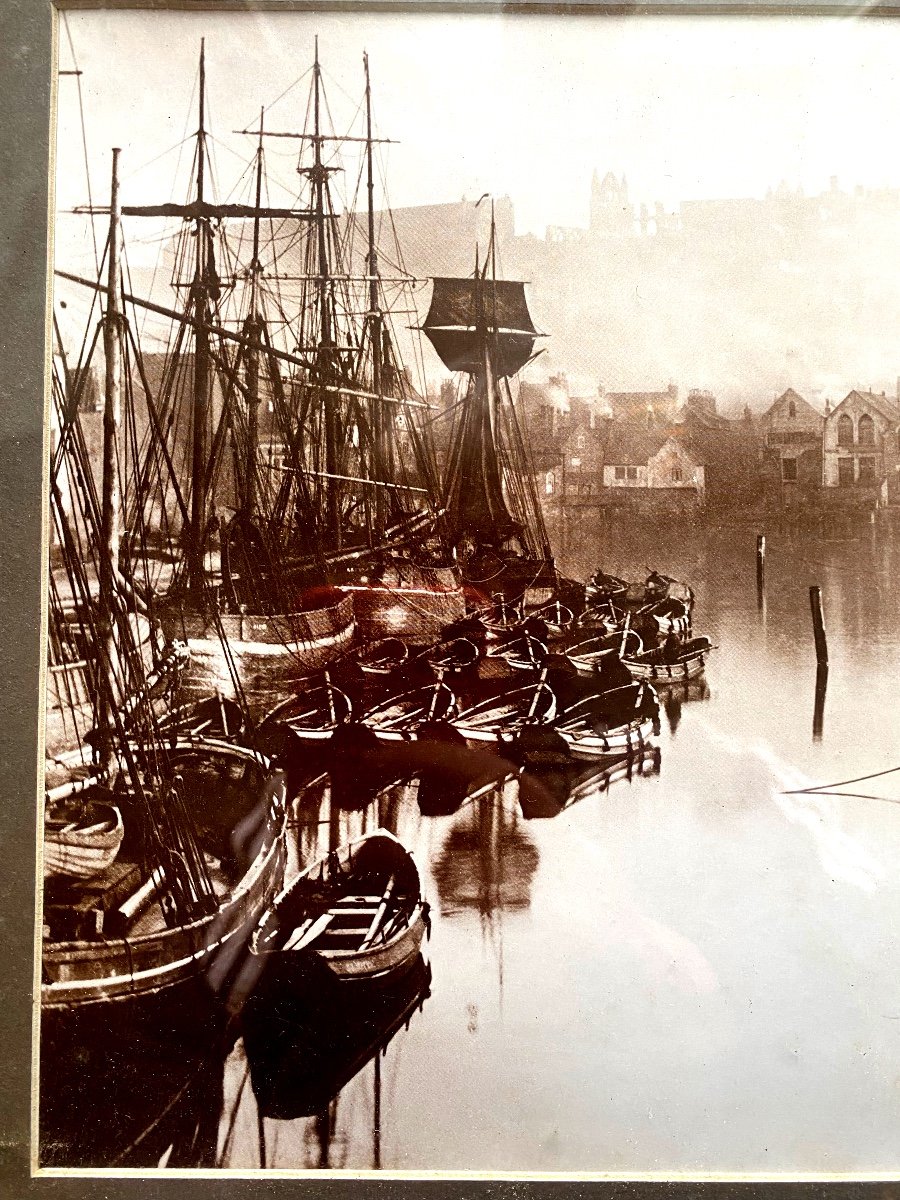 Beau tirage sépia  d’un port Flamand Encadré Aux Grand Nombre De Bateaux-photo-3