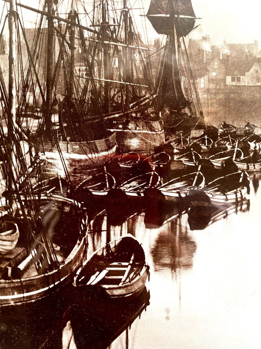 Beau tirage sépia  d’un port Flamand Encadré Aux Grand Nombre De Bateaux-photo-1