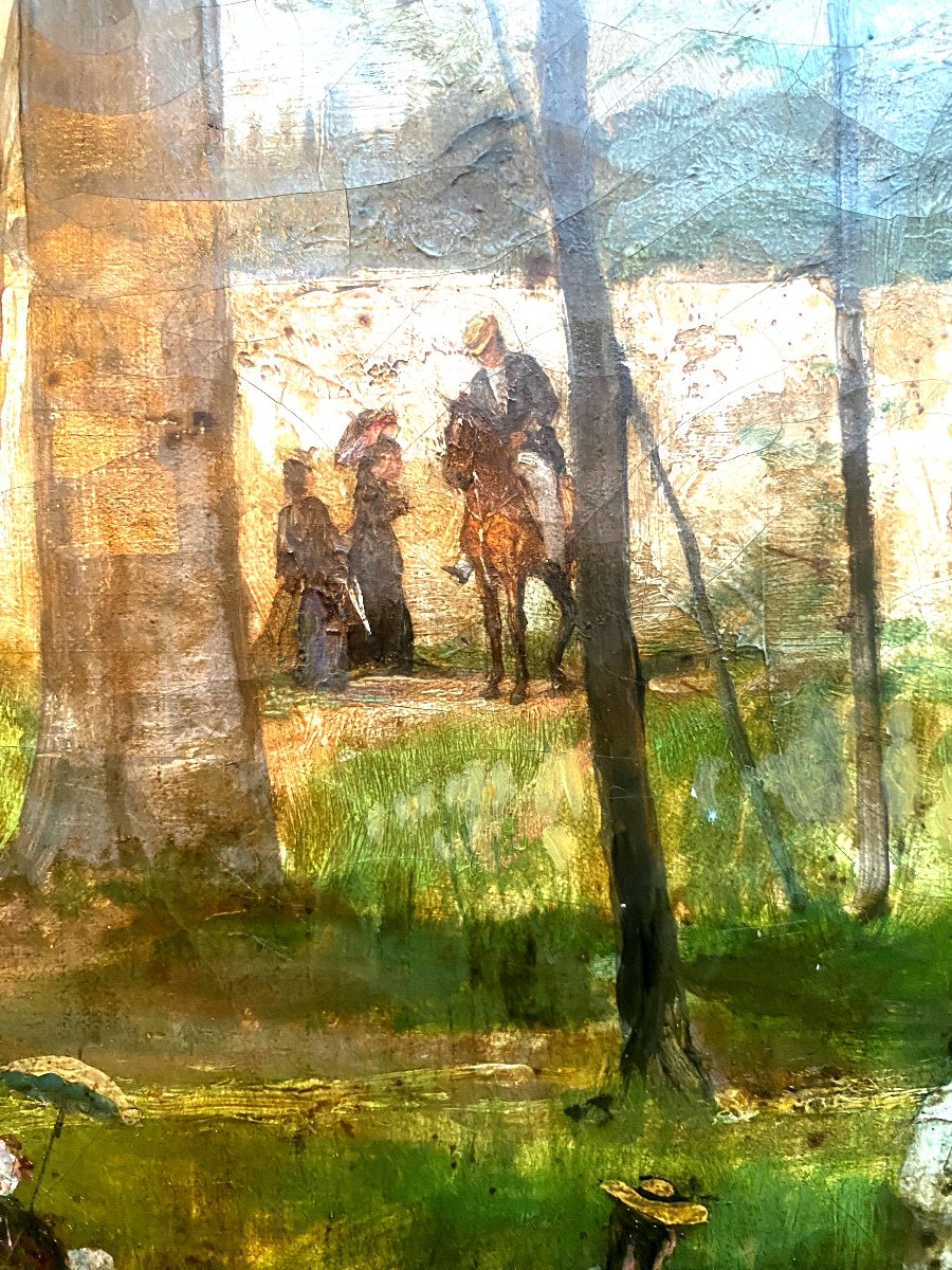 Impressionist Work Oil/framed Canvas Representing A Lively Undergrowth Late 19th Century Sign.-photo-1