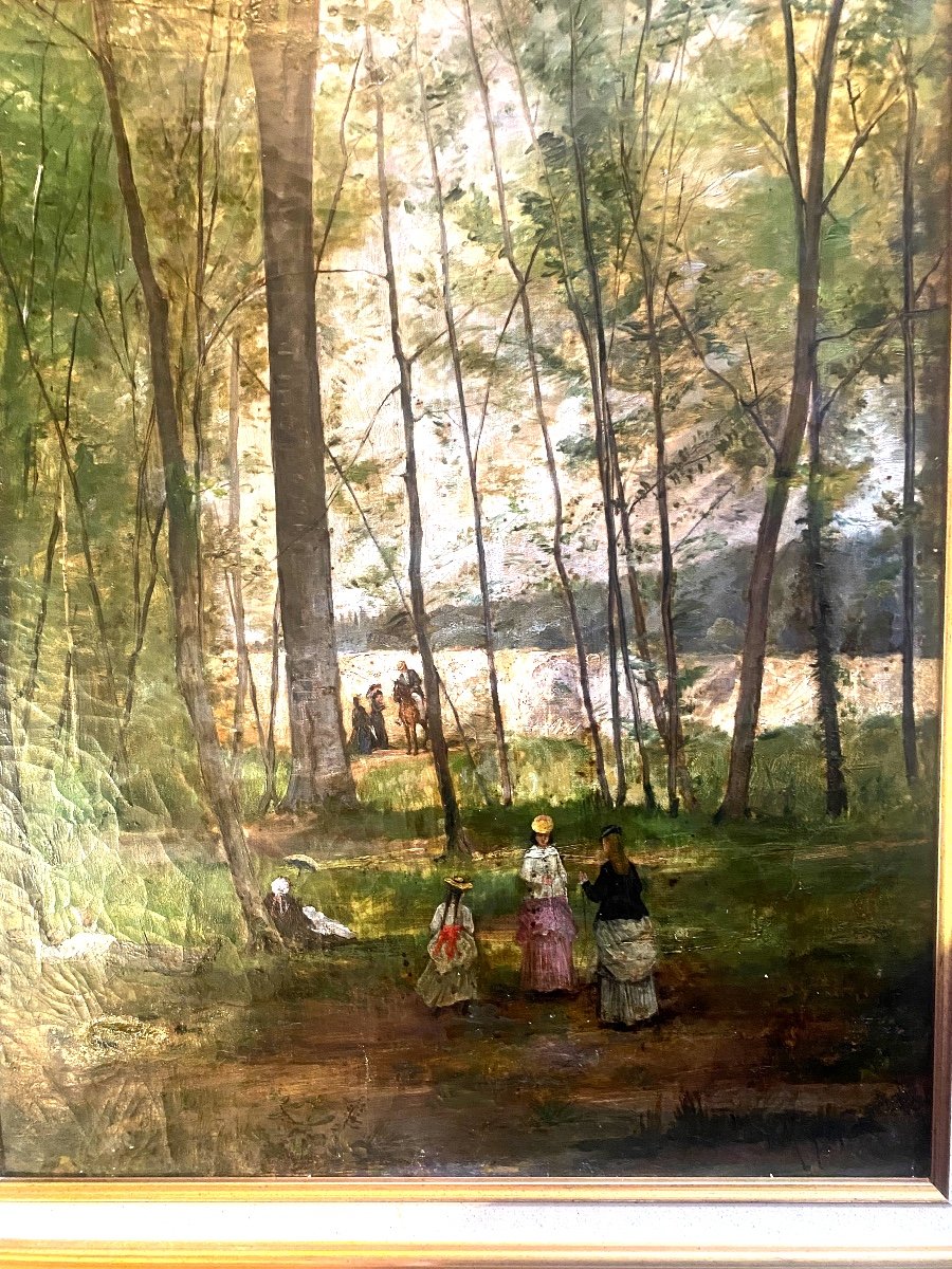 Impressionist Work Oil/framed Canvas Representing A Lively Undergrowth Late 19th Century Sign.-photo-7