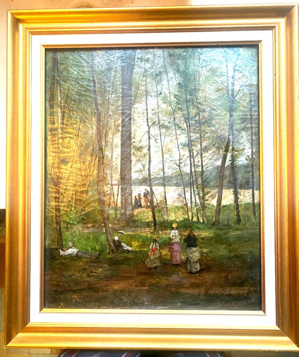 Impressionist Work Oil/framed Canvas Representing A Lively Undergrowth Late 19th Century Sign.