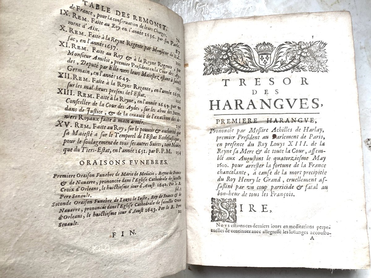 Dans Sa Belle Reliure De 1654 De Format In4 : Trésor Des Harangues Remontrances Et Oraisons ...-photo-6