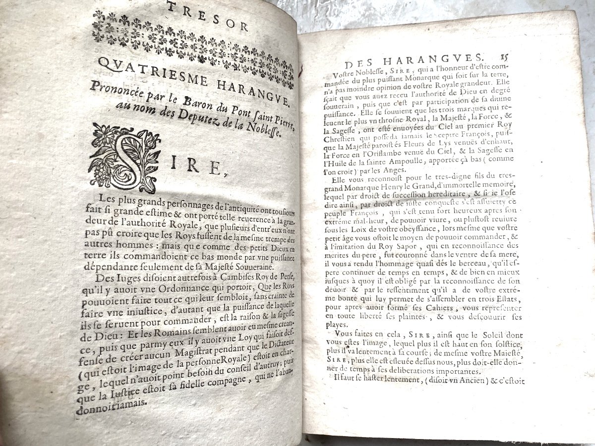 Dans Sa Belle Reliure De 1654 De Format In4 : Trésor Des Harangues Remontrances Et Oraisons ...-photo-7