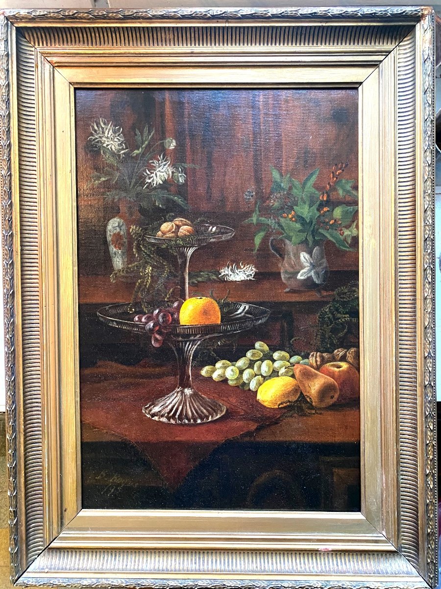 Grande Et Belle Nature Morte" Aux Coupes De Fruits" D’époque N. III , bien encadrée 19 ème