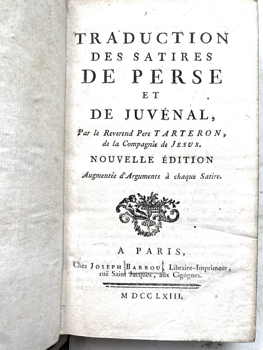 "traduction Des Satires De Perse Et De Juvénal" Par Le Révérend Père Tarteron ; Beau Vol. In 12-photo-3