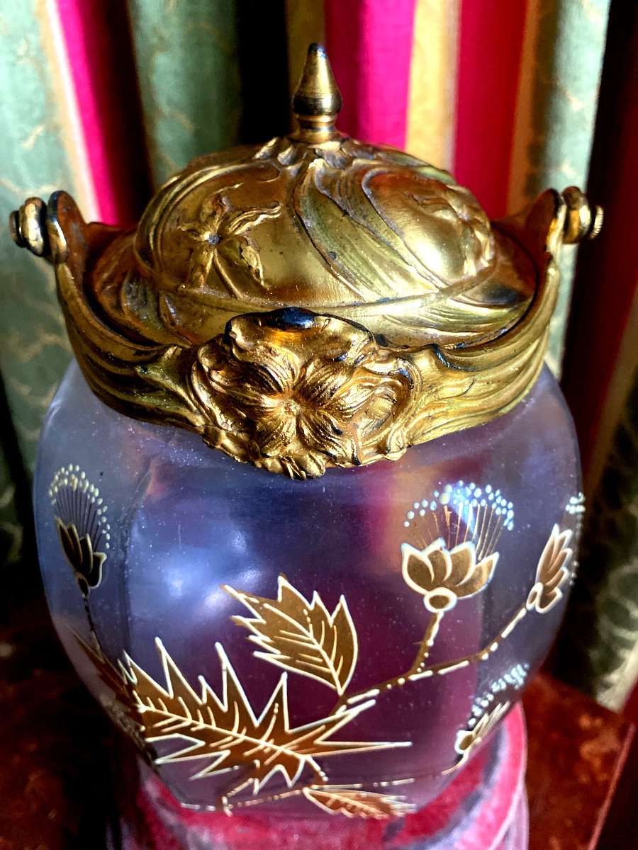Beautiful White Glass Paste Biscuit Pot Decorated With Thistle Patterns, Gilt Bronze Frame-photo-5
