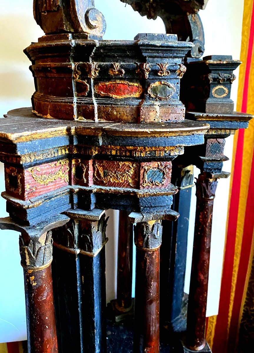 Important Baroque Baldachin Louis XV Period, Table Architecture, Companion Masterpiece-photo-3