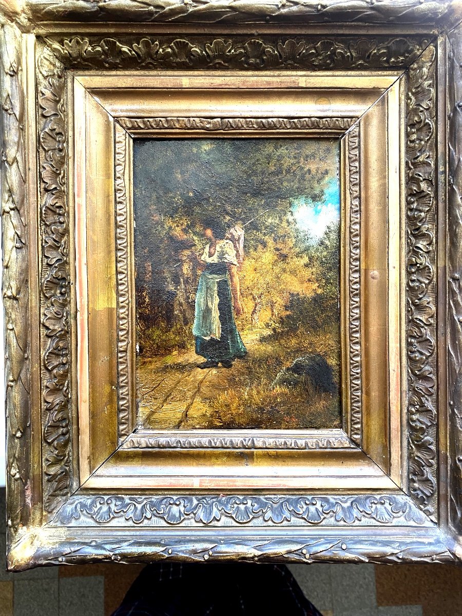 Oil On Canvas Framed "the Return Of The Washerwoman" Impressionist Follower Of Monticelli 19th