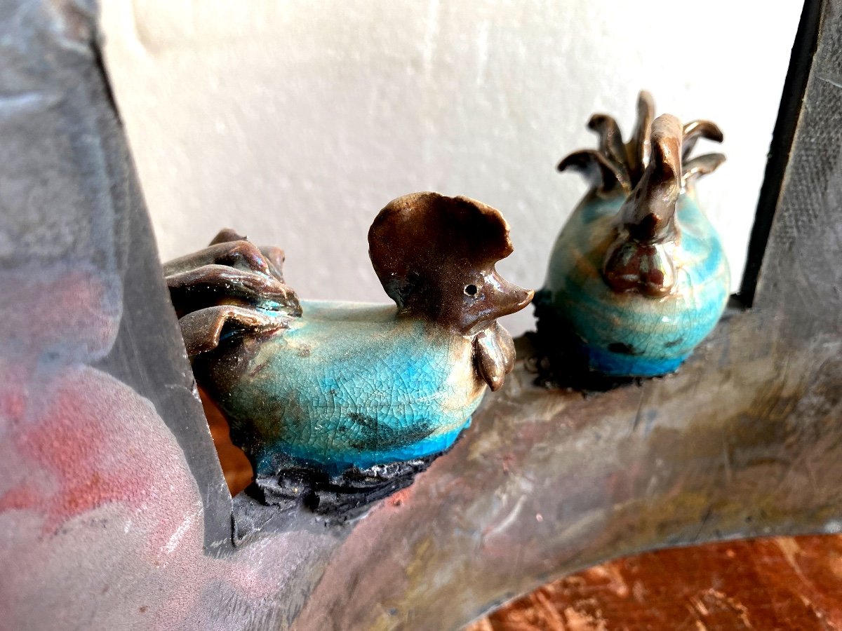 Original Work, Glazed And Raw Terracotta Of Two “hens” Discussing On An Opening-photo-6