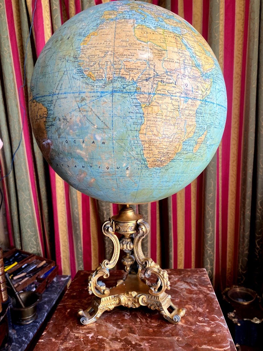 Important Globe Terrestre De La Maison G. Thomas Sur Son Magnifique Pied Napoléon III En Bronze-photo-3