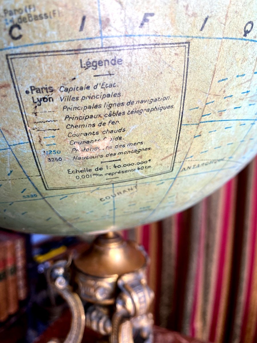 Important Globe Terrestre De La Maison G. Thomas Sur Son Magnifique Pied Napoléon III En Bronze-photo-1