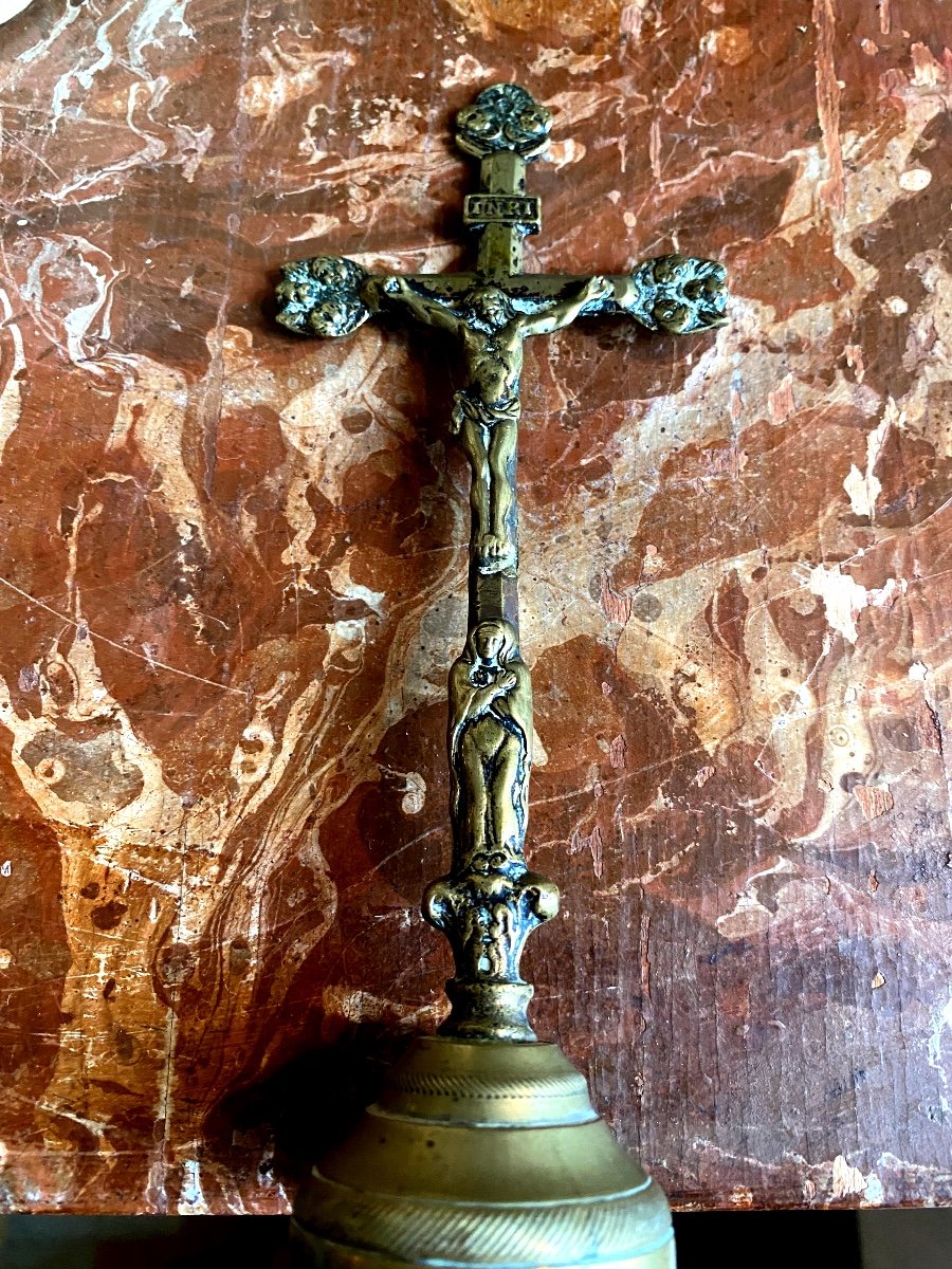 Beautiful And Fine Pocket Crucifix In Chiseled Bronze, Late 18th Century To Early 19th Century, "mission Souvenir"-photo-4