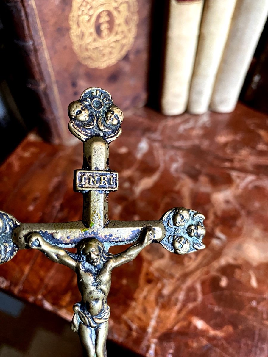 Beautiful And Fine Pocket Crucifix In Chiseled Bronze, Late 18th Century To Early 19th Century, "mission Souvenir"-photo-7