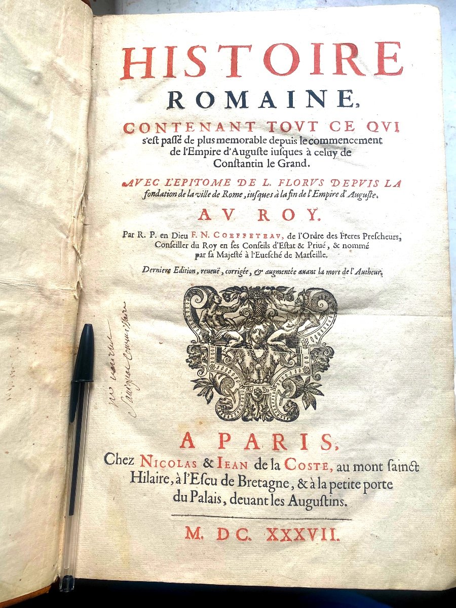 Superbe Infolio De 1637 ,  à Paris , Histoire Romaine" Par F.n. Coeffeteau , Chez N. & J. Coste-photo-3