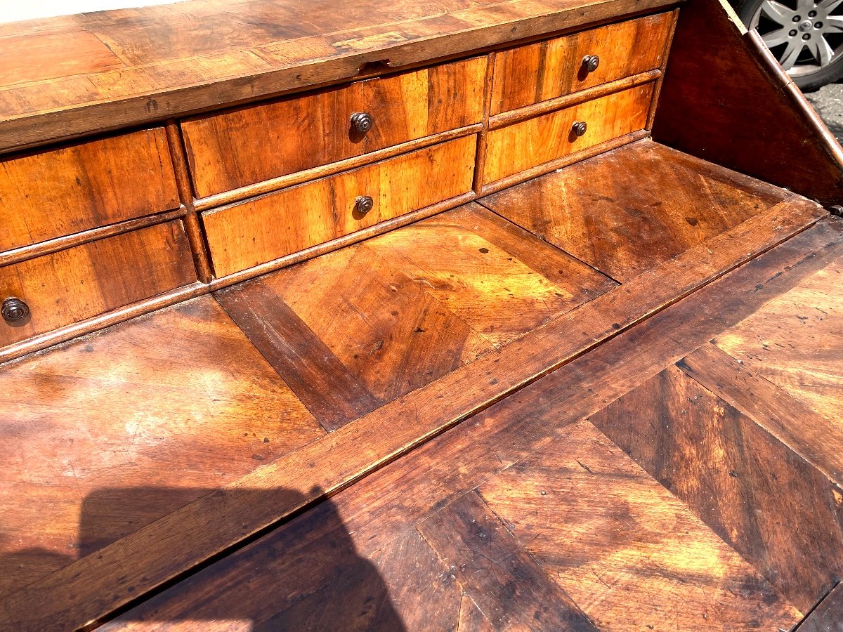 Rare Scriban Commode In Walnut Parqueted Wood, Movement From The Early 18th Century Northern Italy-photo-2