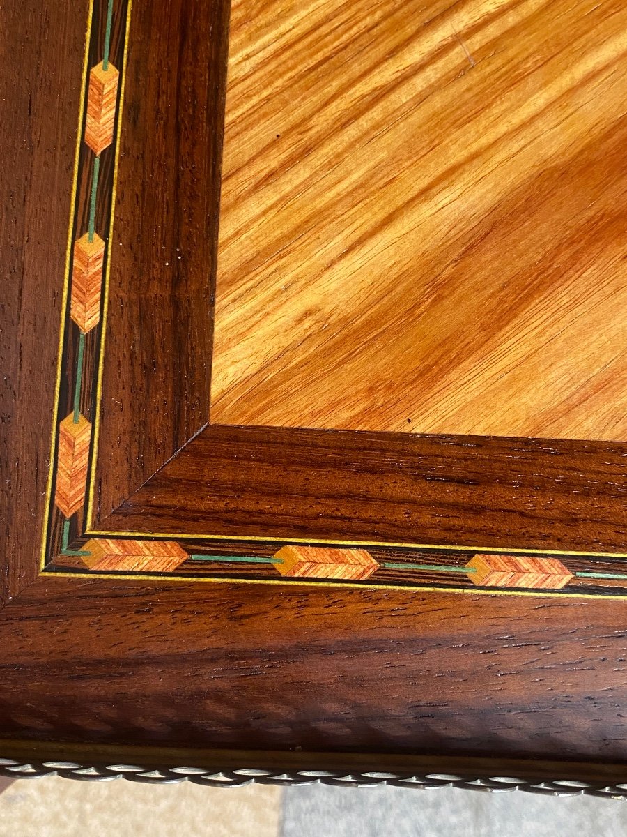 Signed A.bel Inlaid Living Room Table On All Sides With Galleries, A Louis XVI Style Drawer. -photo-6