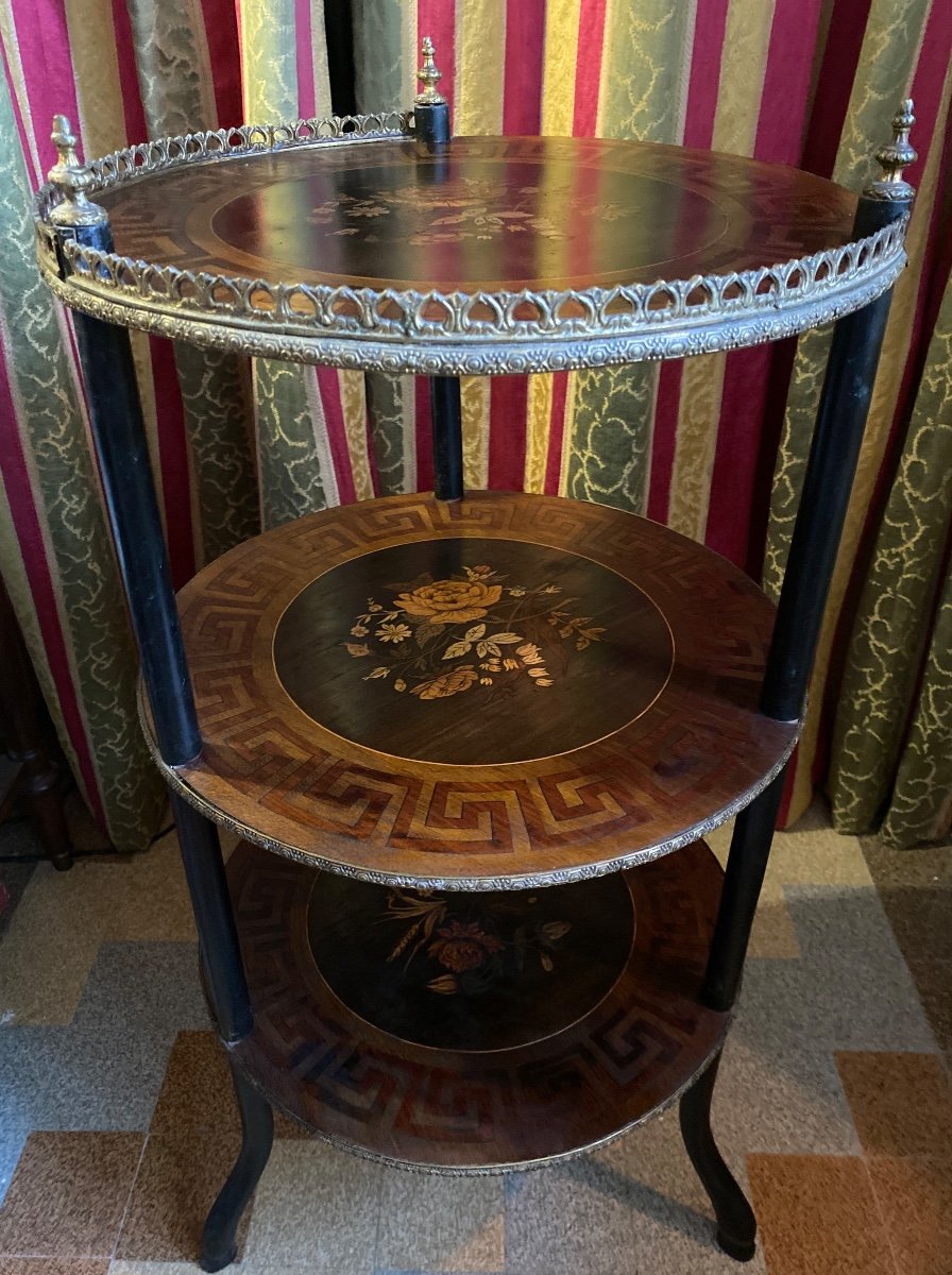 Table "volante" De Salon Marquetée Trois Plateaux Ronds à Motif Floral , d'époque  Napoléon III-photo-7