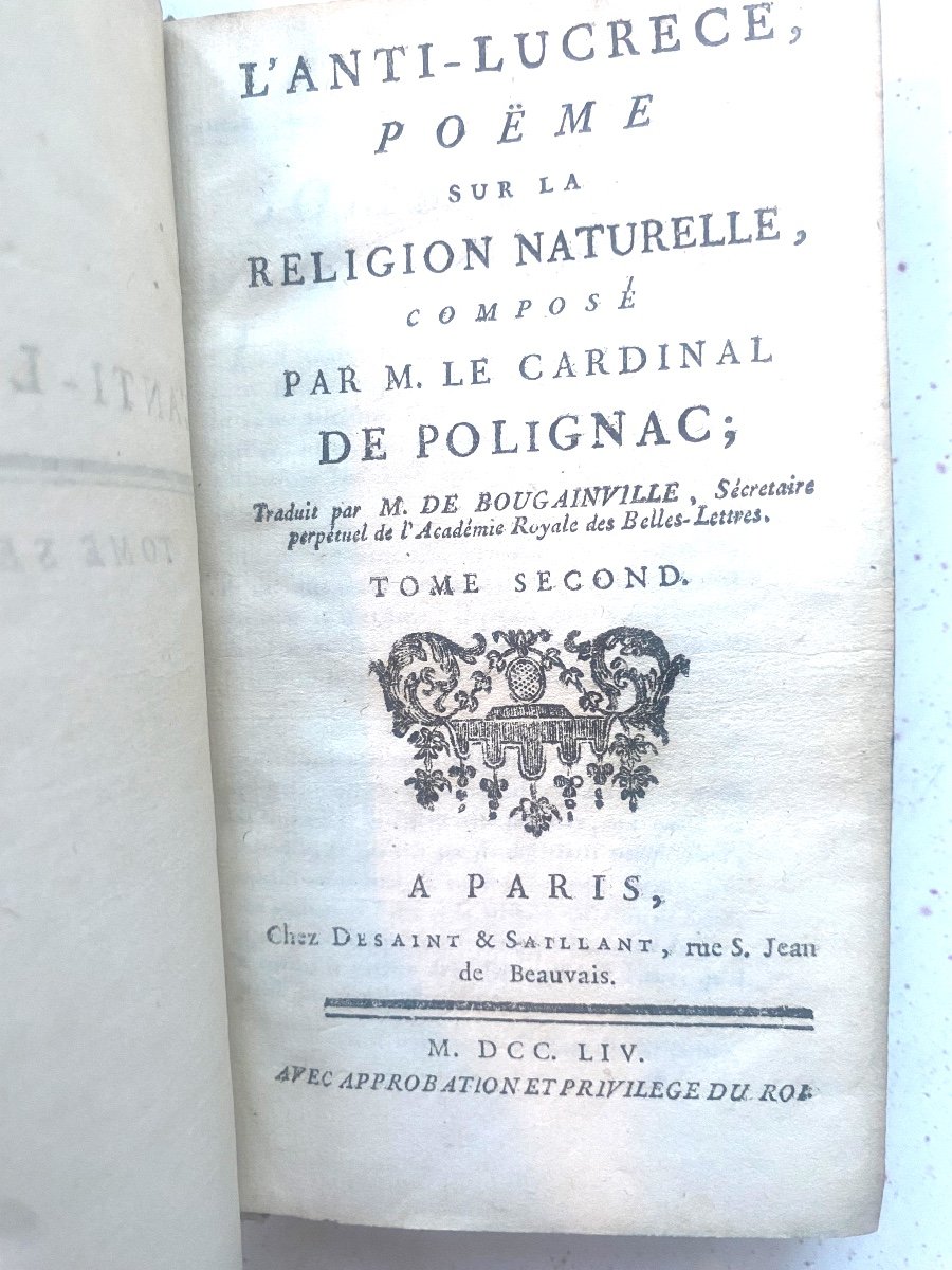 l'Anti-lucrèce , Poëme Sur La Religion Naturelle Composé Par M. Le Cardinal De Polignac . 1754.-photo-8