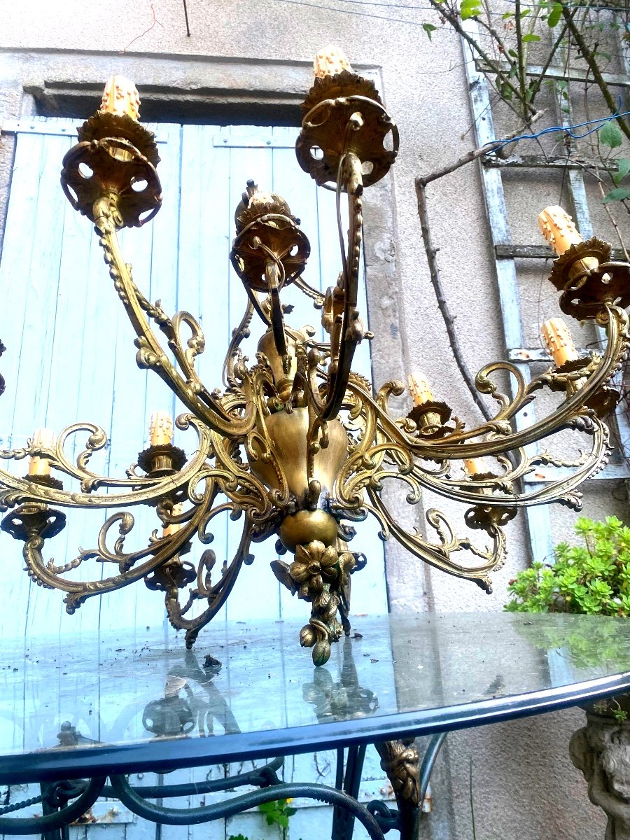  Beautiful Decorative Large Louis XV Style Chandelier From The 19th Century Bronze Twelve Lights Electrified New -photo-2