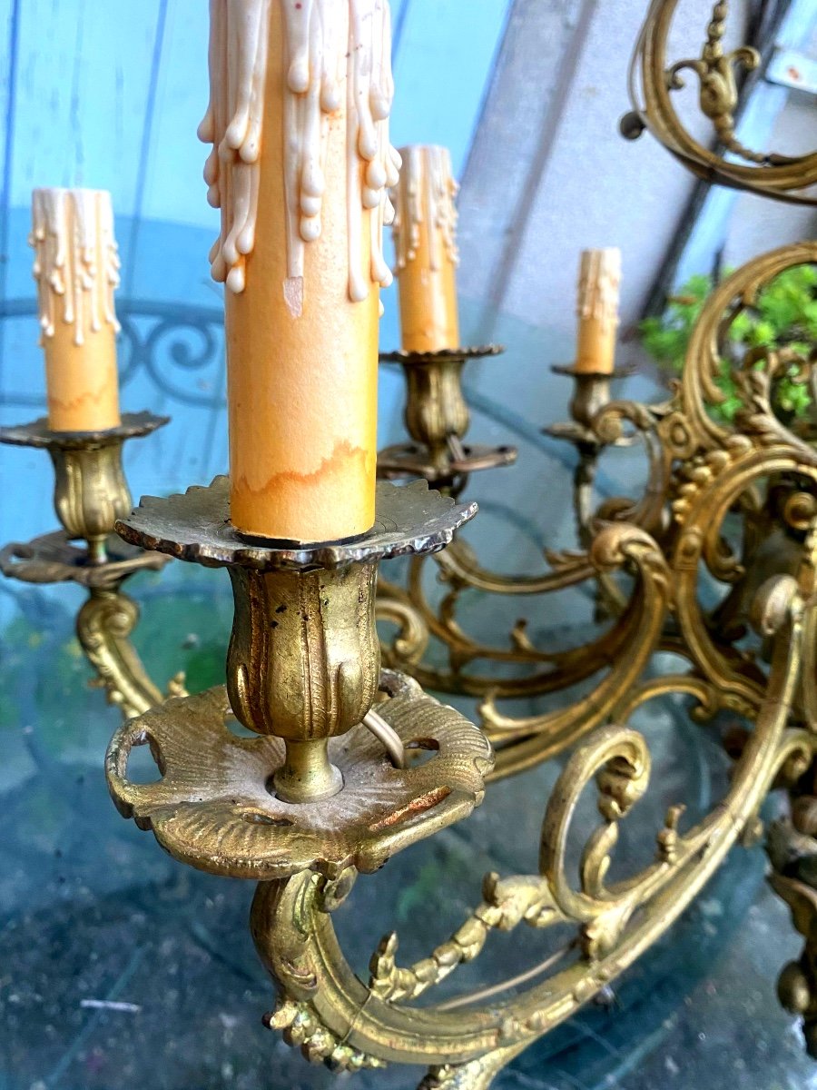  Beautiful Decorative Large Louis XV Style Chandelier From The 19th Century Bronze Twelve Lights Electrified New -photo-4