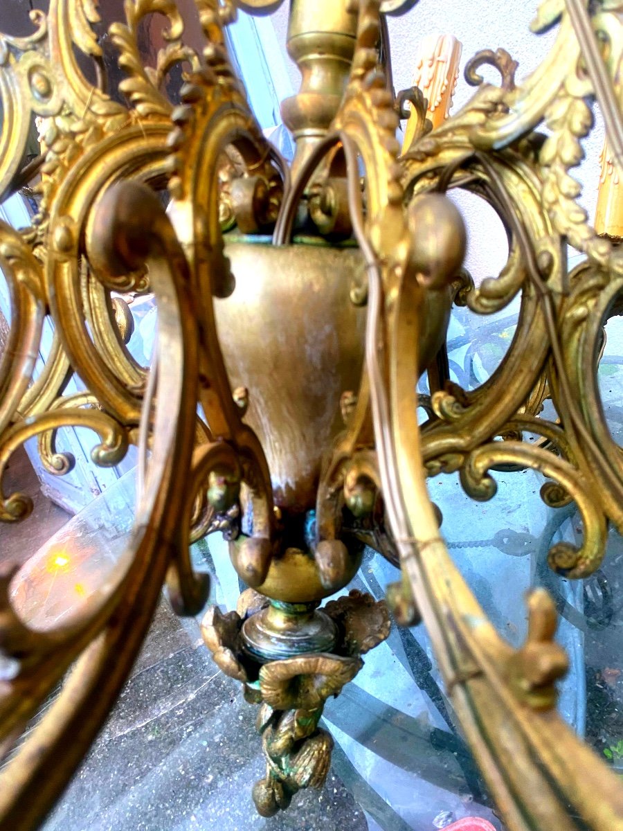  Beautiful Decorative Large Louis XV Style Chandelier From The 19th Century Bronze Twelve Lights Electrified New -photo-1