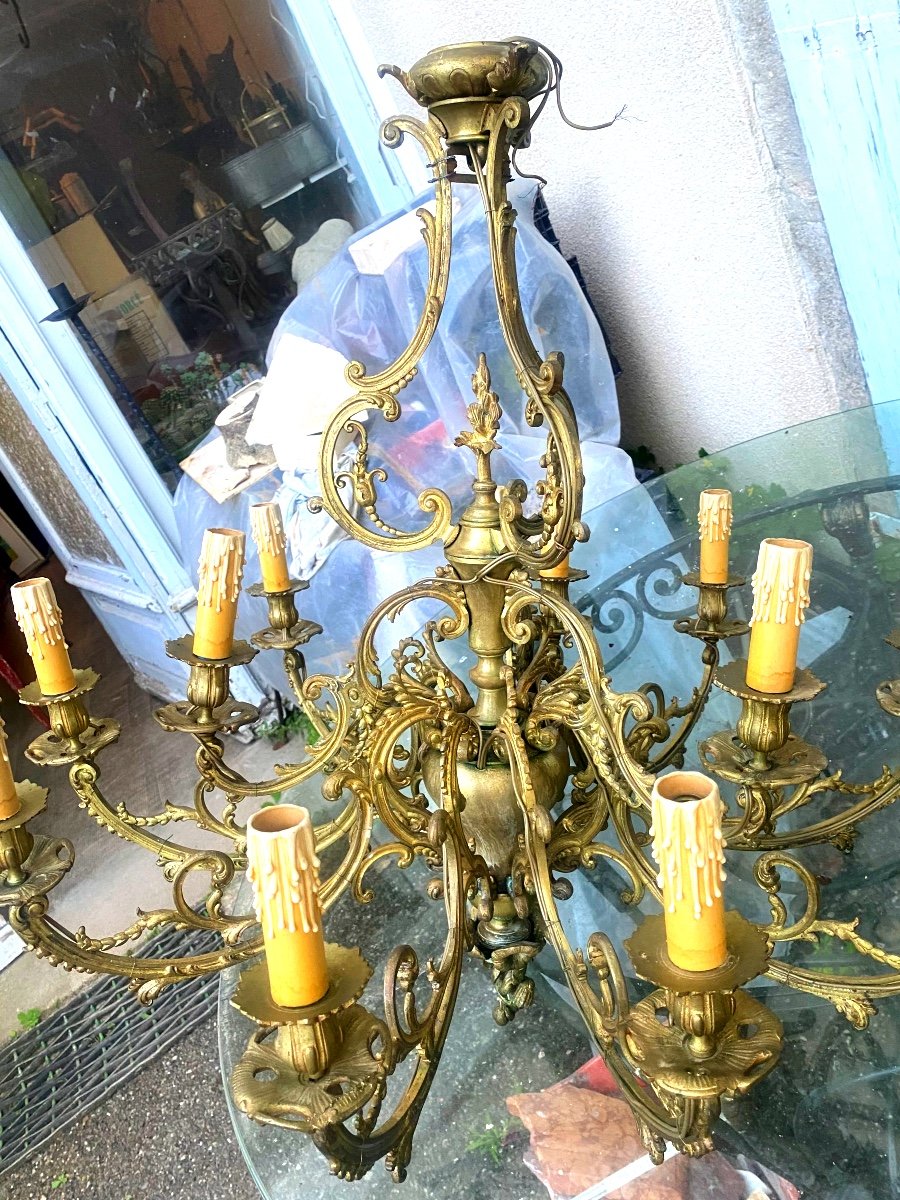  Beautiful Decorative Large Louis XV Style Chandelier From The 19th Century Bronze Twelve Lights Electrified New -photo-2