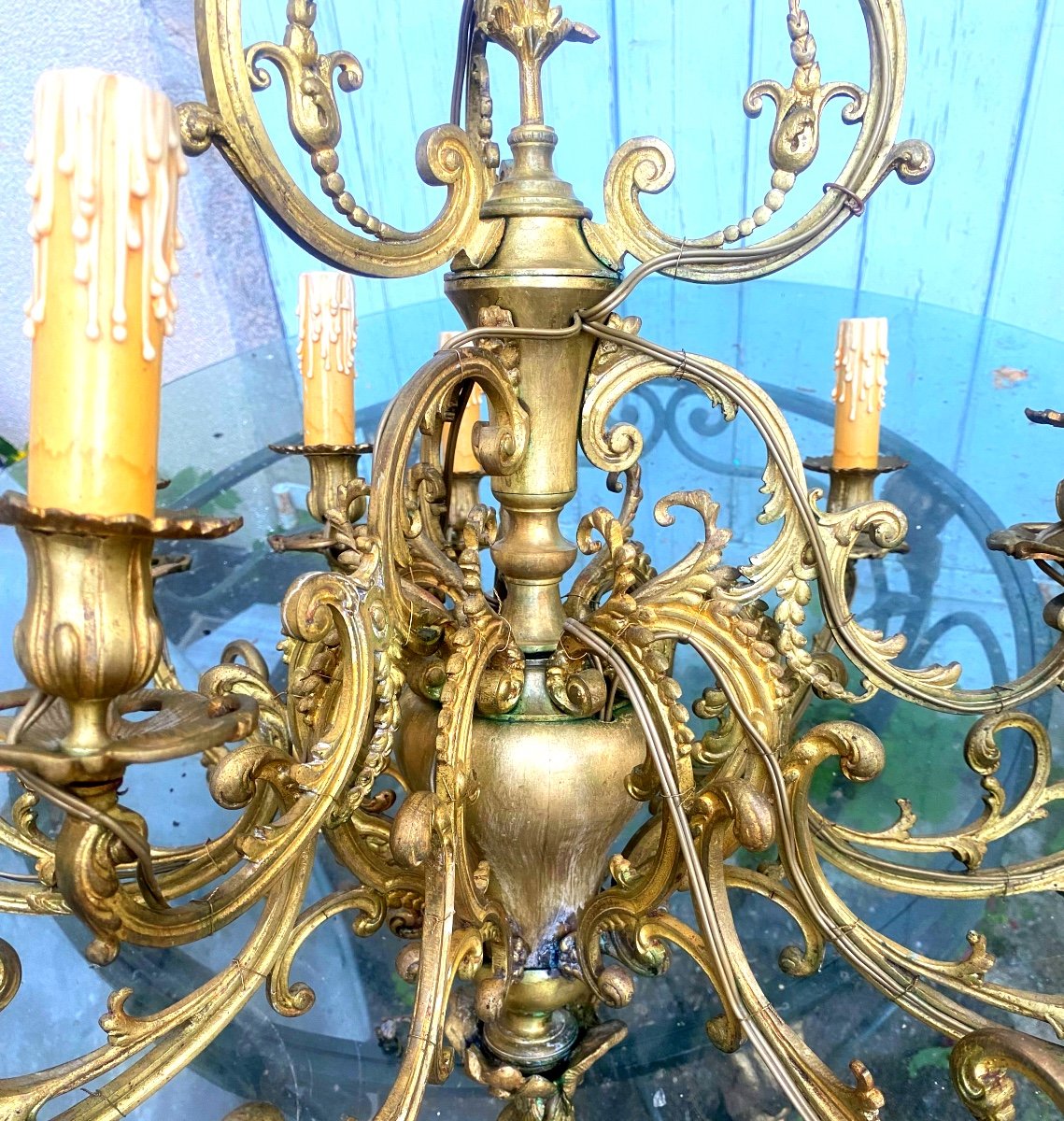  Beautiful Decorative Large Louis XV Style Chandelier From The 19th Century Bronze Twelve Lights Electrified New -photo-6