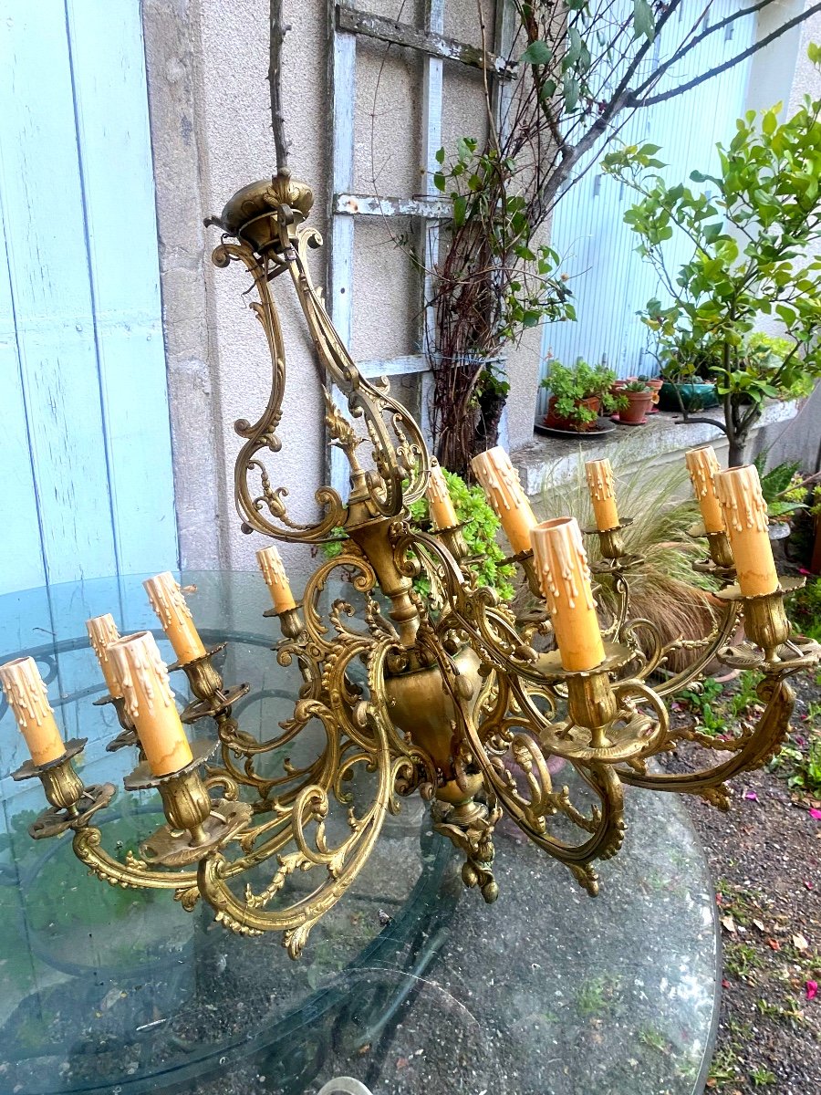  Beautiful Decorative Large Louis XV Style Chandelier From The 19th Century Bronze Twelve Lights Electrified New -photo-7