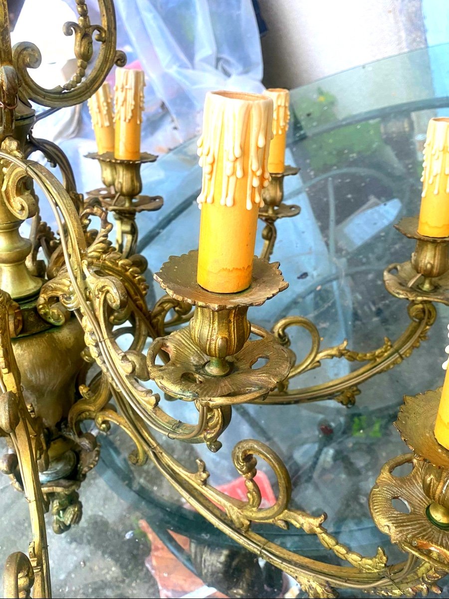  Beautiful Decorative Large Louis XV Style Chandelier From The 19th Century Bronze Twelve Lights Electrified New -photo-8