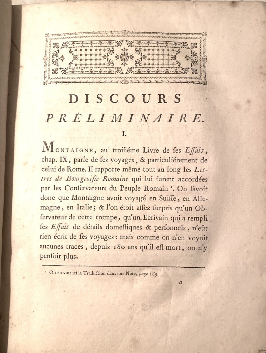 Rare In Folio From "journal Of Michel De Montaigne's Travel In Italy". Original Edition 1774-photo-2