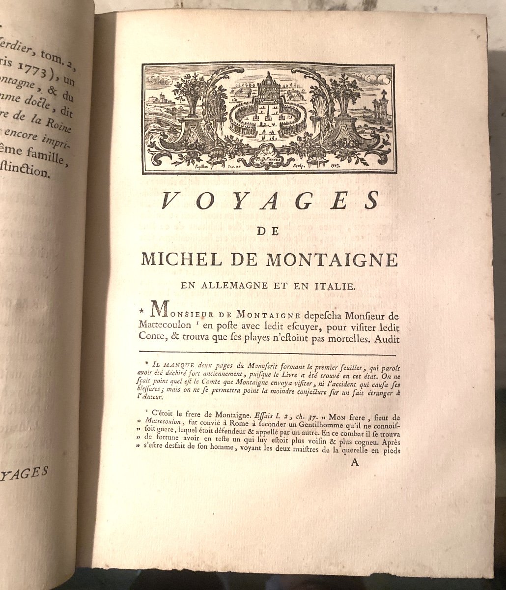 Rare In Folio From "journal Of Michel De Montaigne's Travel In Italy". Original Edition 1774-photo-3